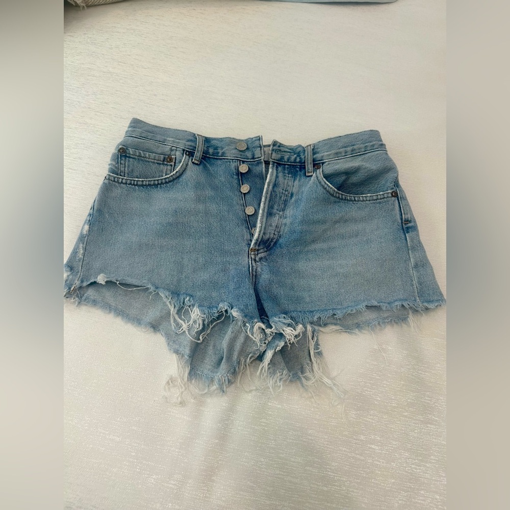 Agolde Denim Shorts Light Blue Frayed Size 25